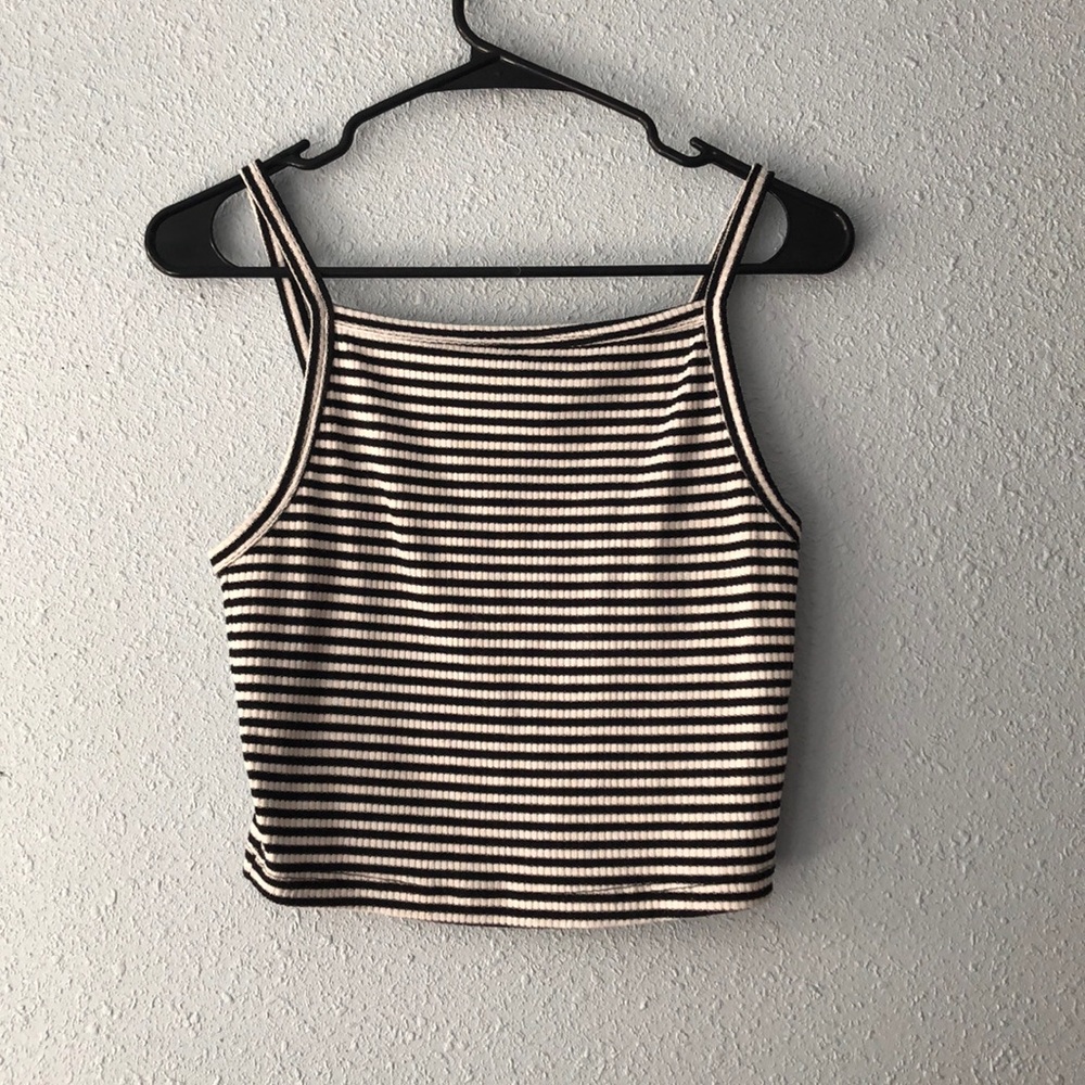 Cropped Black and White striped tank top